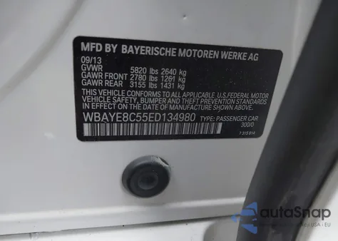 2014 BMW Alpina B7 z USA, uszkodzony, nr VIN WBAYE8C55ED134980